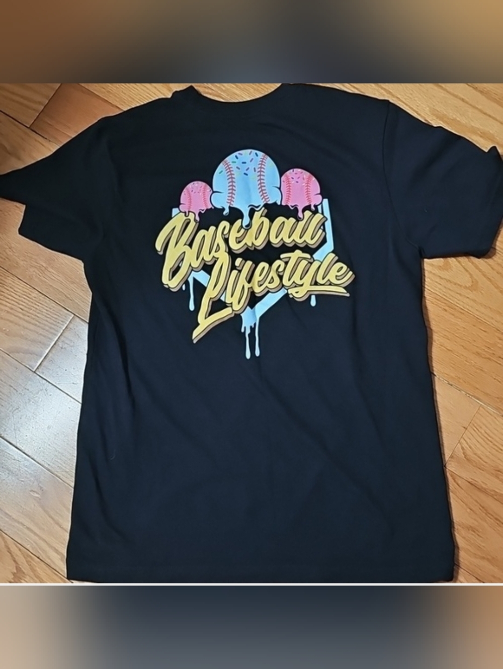 BASEBALL LIFESTYLE 101 Black T-Shirt with Colorful Logo Mens Small